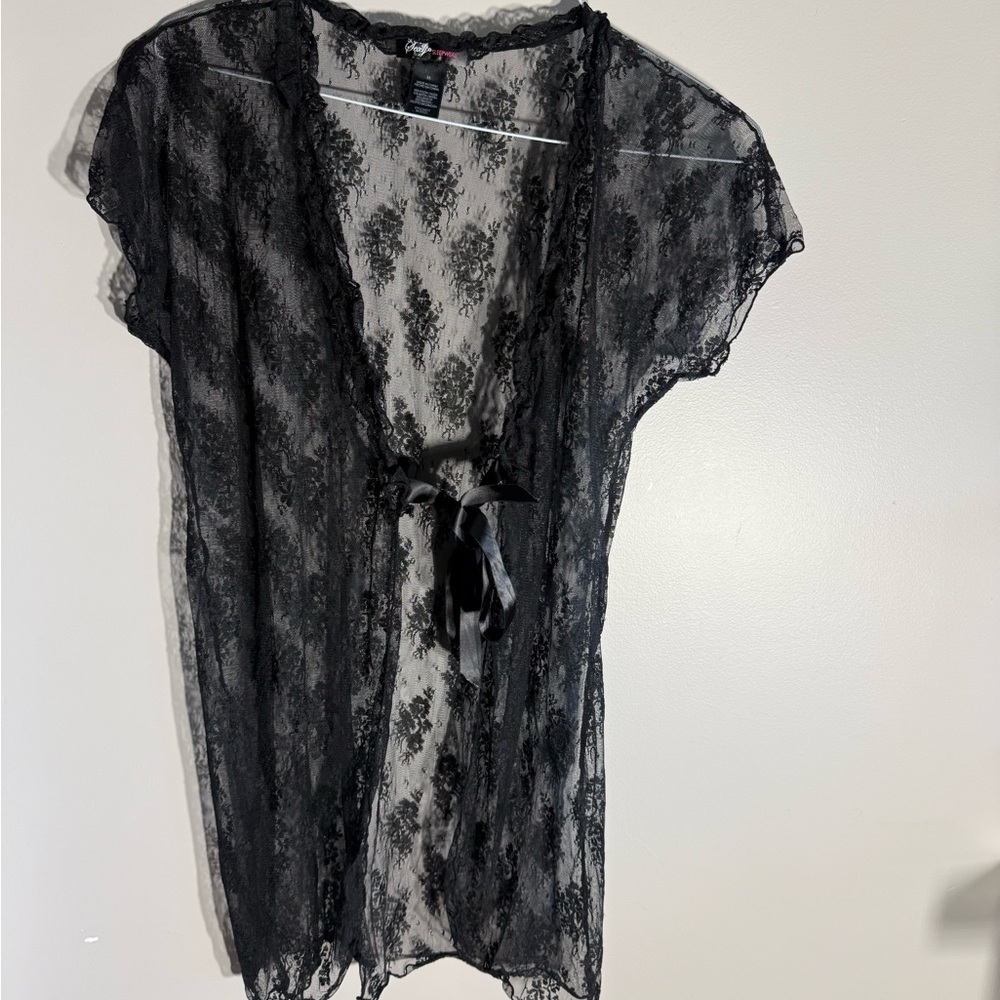 Elegant Black Lace Kimono Robe